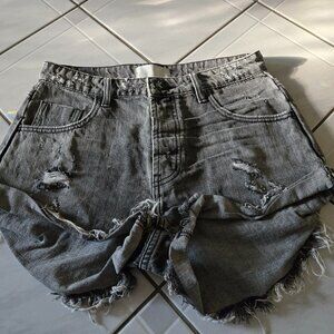 One Teaspoon Mid Waist Bandits Cutoff Jean Shorts Black Distressed 27